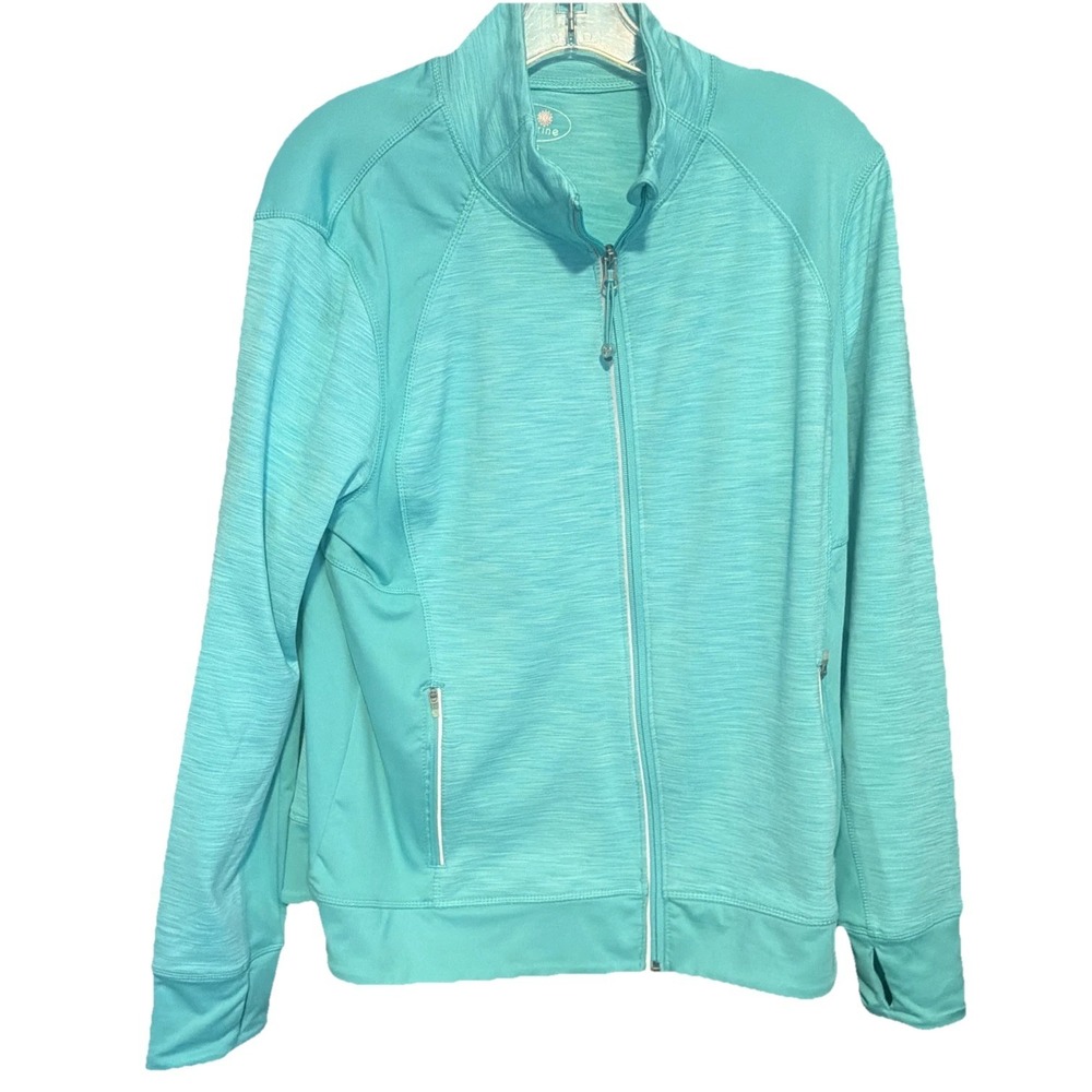 Tangerine Women's XL Full Zip Athletic Jacket Thumbholes Aqua Turquoise